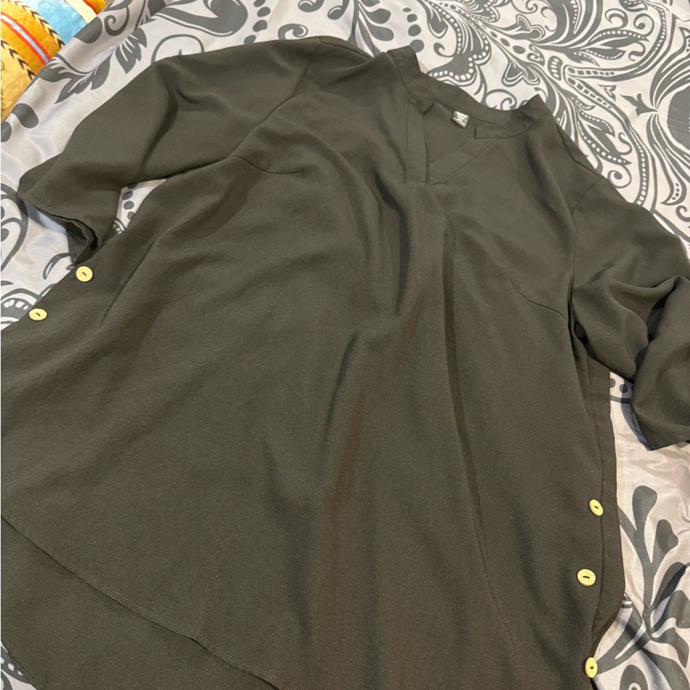 SHEIN black Button-Accent Blouse